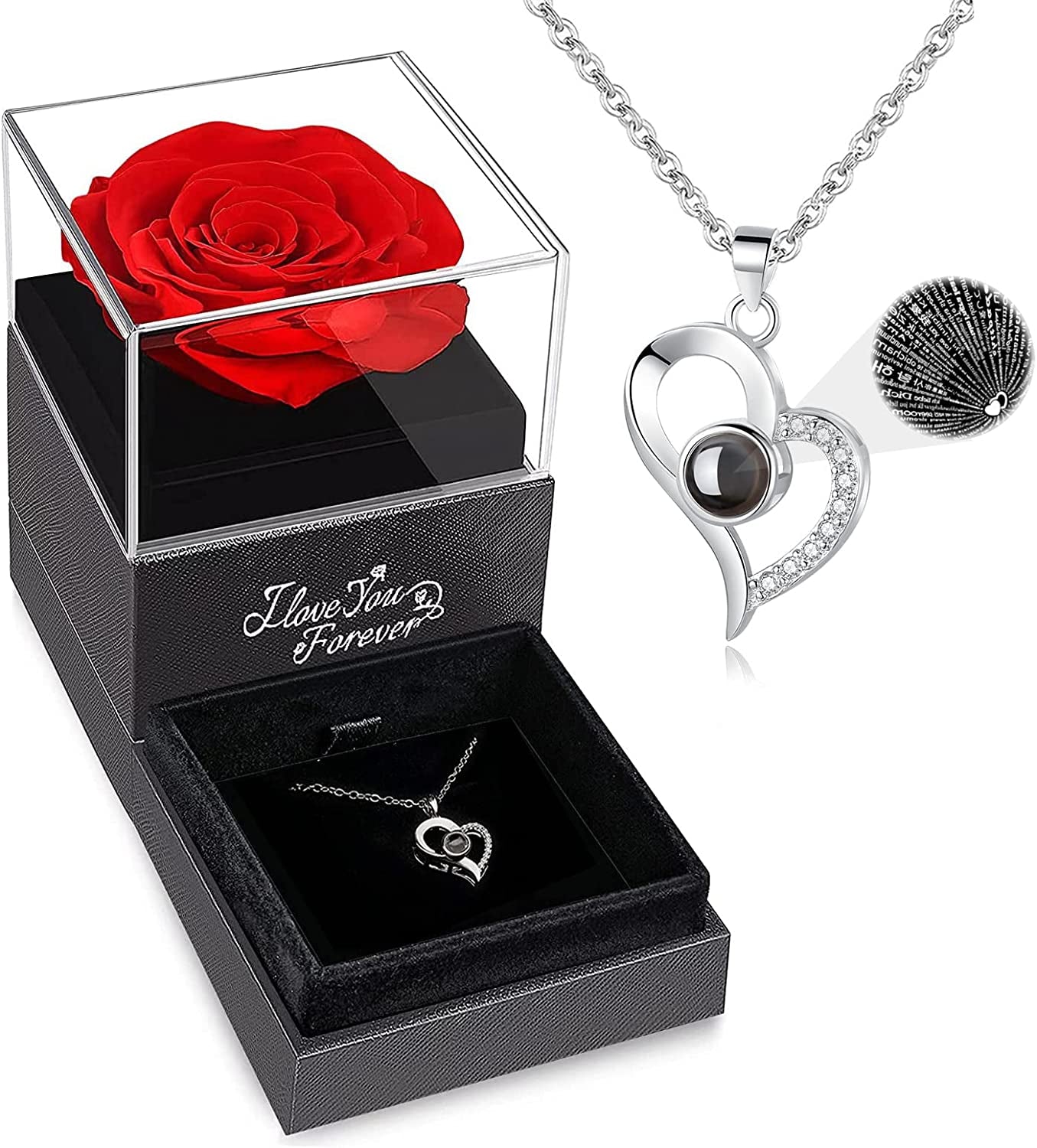 Preserved Real Rose with I Love You Necklace, Christmas Gifts for Women, Mom, Grandma, Wife and Girlfriend, Birthday Anniversary Valentine'S Day Mother'S Day Gift Ideas for Her
